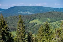 Widok z podjazdu z Ochotnicy Dolnej-Młynne przez Strzelowskie na Gorc